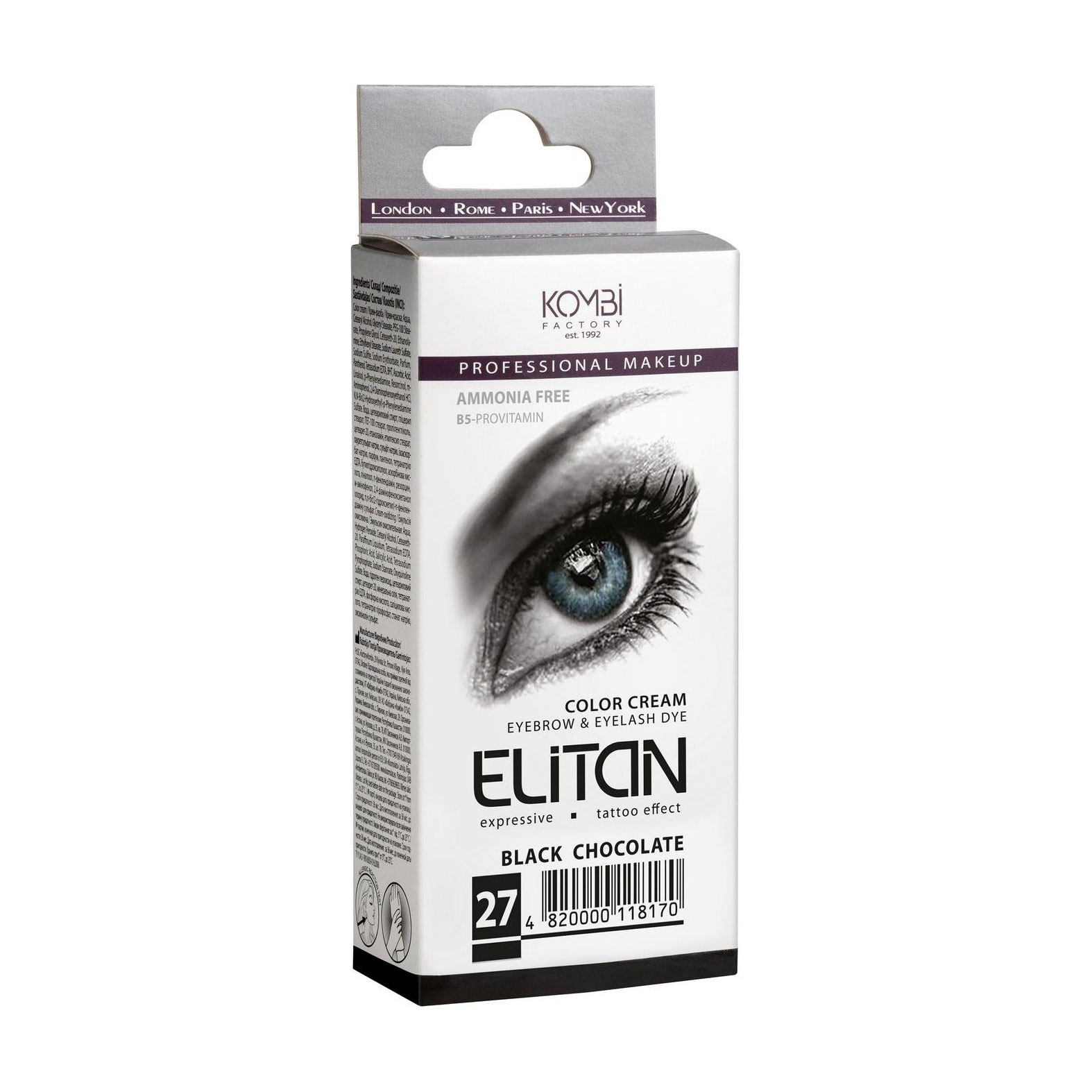 Крем-фарба для брів та вій Elitan Color Cream Eyebrow &amp; Eyelash Dye 27 Чорний шоколад, 30 мл